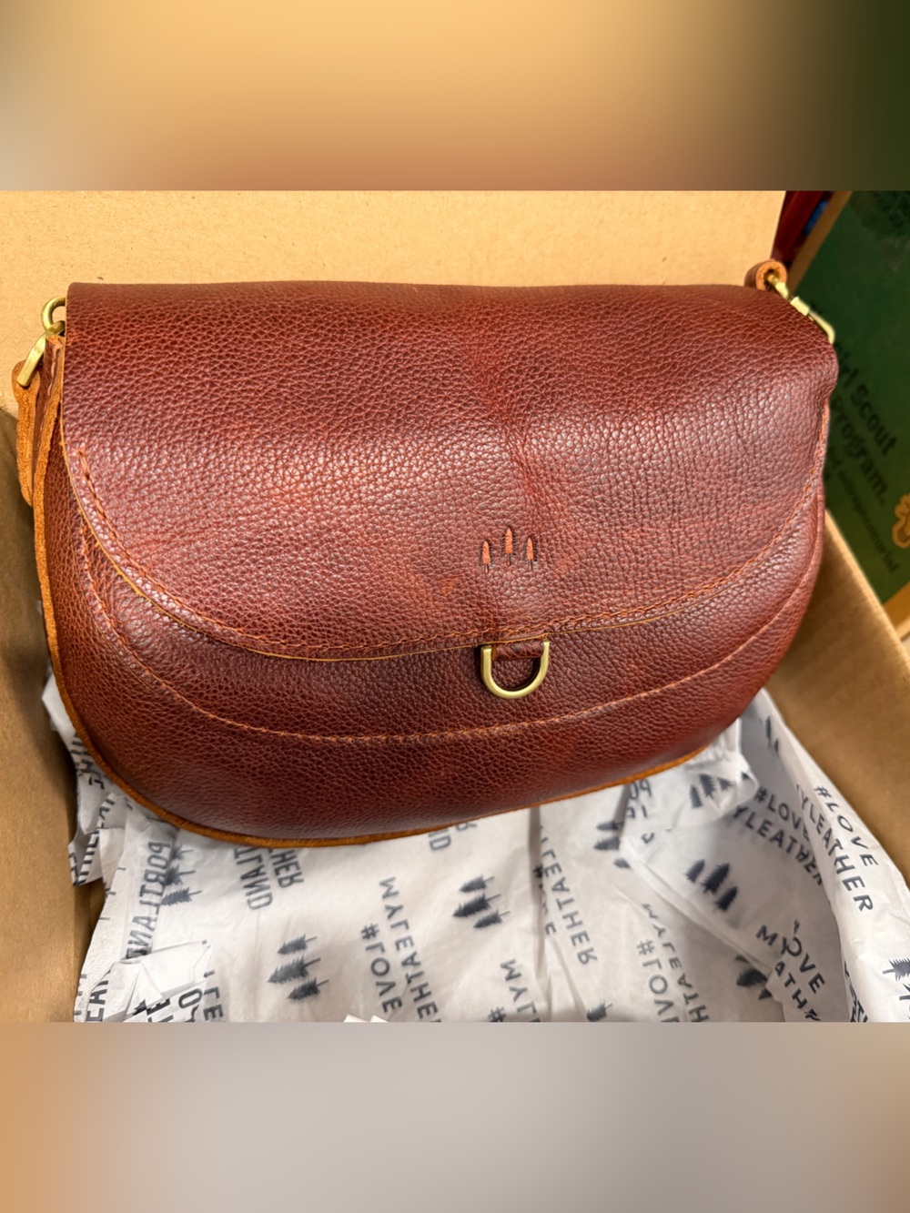 NWT Portland Leather Large Monaco Nutmeg AP Hide Stamp Crossbody Bag
